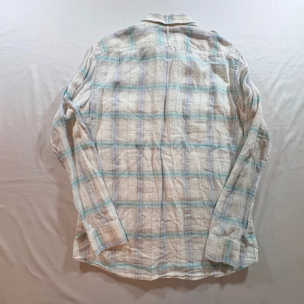 Banana Republic Linen Shirt Mens Medium Plaid Long Sleeve Button Down Casual